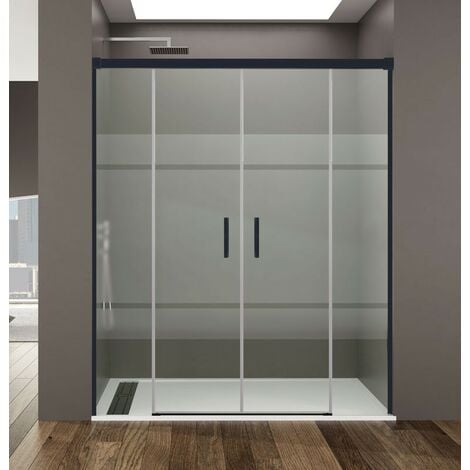 Box doccia 2 fissi + 2 scorrevoli BASIC SPAZIO NERO,  Finiture: Frost - Estensione: 142 - 152 cm