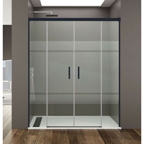 Box doccia 2 fissi + 2 scorrevoli BASIC SPAZIO NERO, Finiture: Frost - Estensione: 182 - 192 cm