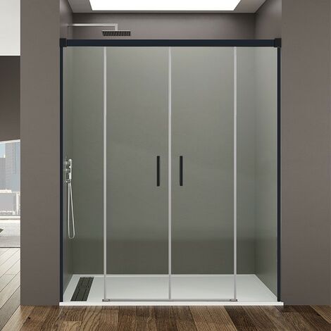 Box doccia 2 fissi + 2 scorrevoli BASIC SPAZIO NERO,  Finiture: Trasparente - Estensione: 200 - 210 cm