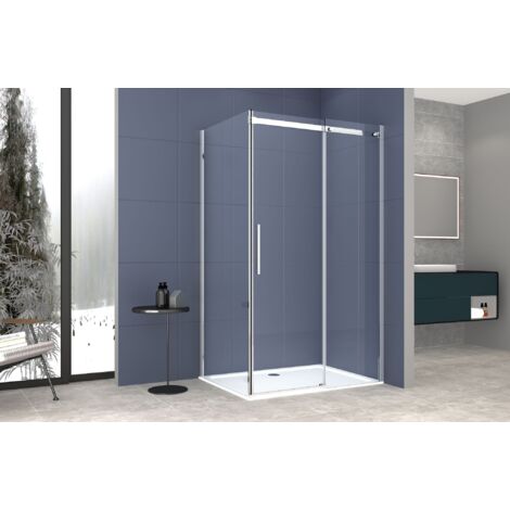 Box Doccia 2 lati 100x120 cm SENZA TELAIO H200 cm da 8mm: lato fisso + porta scorrevole FIORE Satinato