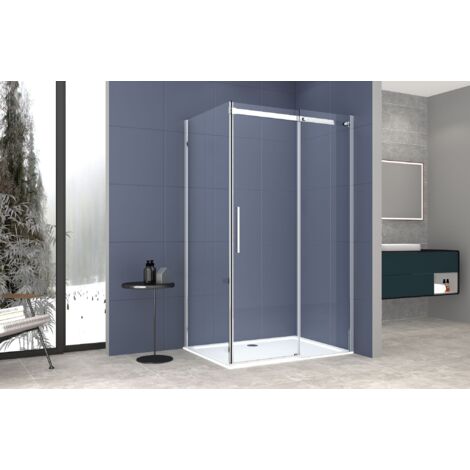 Box Doccia 2 lati 100x160 cm SENZA TELAIO H200 cm da 8mm: lato fisso + porta scorrevole FIORE Satinato