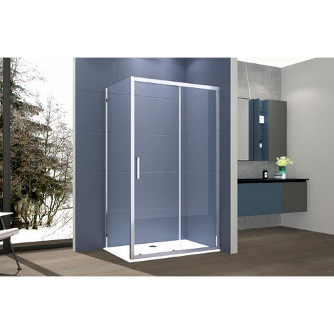 Box doccia 2 lati 80x145 cm fisso + porta scorrevole apertura laterale H195 cm SARA Cromato
