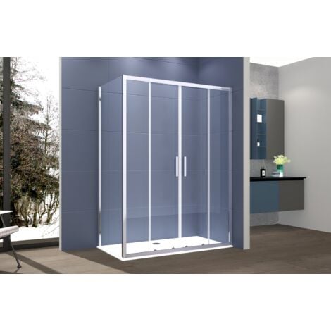 Box Doccia 2 lati 80x160 cm fisso + porta scorrevole apertura centrale H195 cm GAIA Cromato