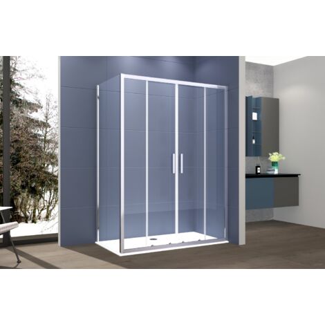 Box Doccia 2 lati 80x180 cm fisso + porta scorrevole apertura centrale H195 cm GAIA Cromato