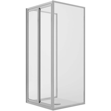 Box doccia 3 lati 2 fissi+saloon 2 ante battente vetro trasparente h 198 mod. West 70x90x70 cm ap. 90