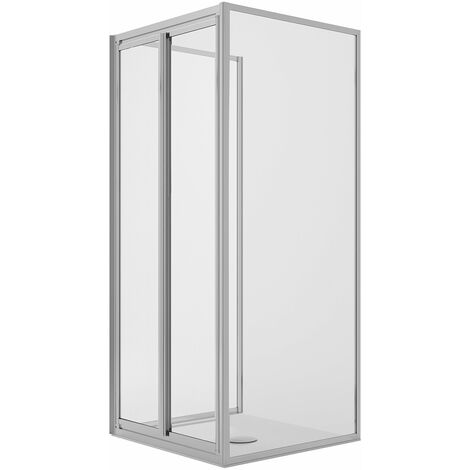 Box doccia 3 lati 2 fissi+saloon 2 ante battente vetro trasparente h 198 mod. West 75x70x75 cm ap. 70