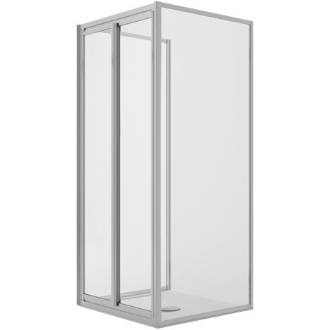 Box doccia 3 lati 2 fissi+saloon 2 ante battente vetro trasparente h 198 mod. West 80x80x80 cm ap. 80