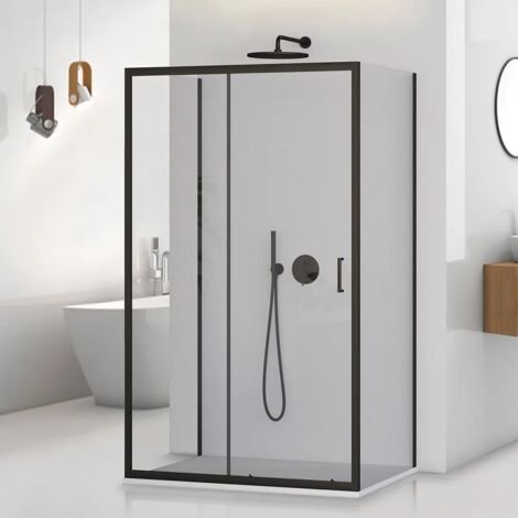 Box doccia 3 lati 70x100x70 nero opaco con porta scorrevole Tay