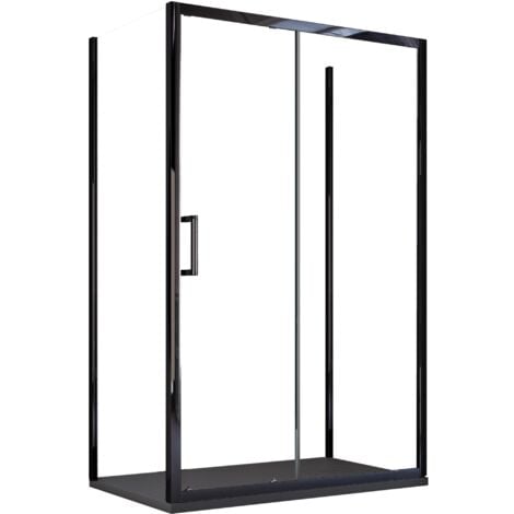 Box Doccia 3 Lati 75x110x75 cm 1 anta Scorrevoli con Profili Neri in Cristallo trasparente 6mm H195 Bonussi Sole