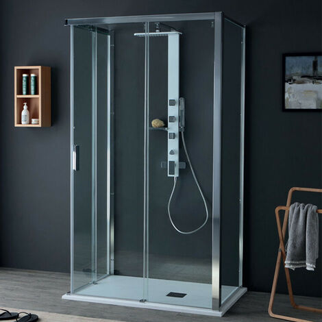 Box Doccia 3 Lati 80x75x80 cm QUICK - H200 cm 2 Porte Scorrevoli + Lato Fisso - Trattamento Anticalcare