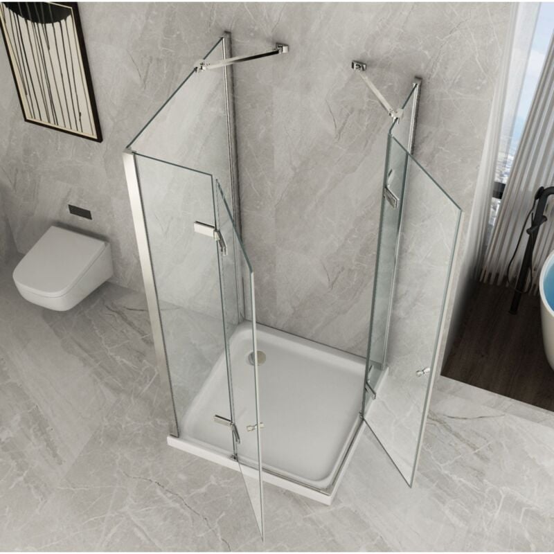 BOX CABINA DOCCIA 2 LATI CRISTALLO FISSO 70 75 80 90 CM 65-67,5 X 160-165 PORTA SCORREVOLE 100 110 120 130 140 150 160 170 CRISTALLO 6 MM ANTICALCARE PROFILO CROMO MONTAGGIO REVERSIBILE