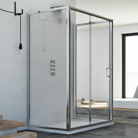 Box doccia 3 lati scorrevole vetro trasparente h 185 mod. Replay Trio 1 Anta 80x130x80 cm