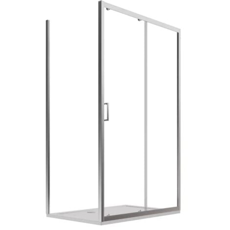 Box Doccia 70x120 cm Porta Scorrevole e Parete Fissa Profili in Alluminio Cromato Vetro 6mm Trasparente h190 - Reversibile Mod. Lipari