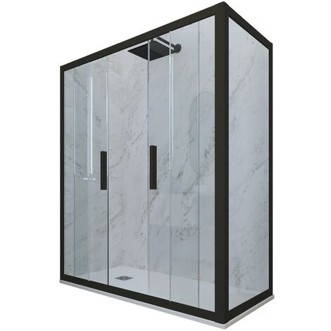 Box doccia 75x160 2 ante scorrevole h 200 Nero Matt Glam Duo