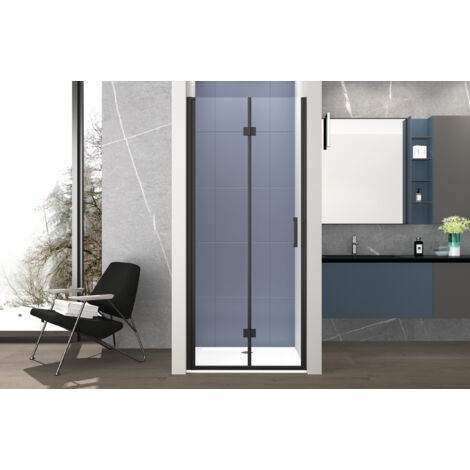 Box doccia 80 cm apertura a SOFFIETTO nicchia H200 cm cristallo 6mm profilo Nero Opaco LIAM
