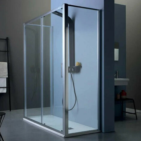 Box Doccia 80x100x80 cm FPSC50 Centro Parete con Porta Scorrevole - Altezza 200 cm - Cristallo Temperato - Finitura Cromata