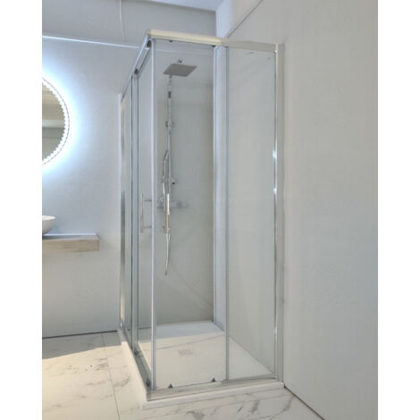 Box doccia 80X120 cm angolare vetro temperato 6mm trasparente, apertura scorrevole e profili cromati