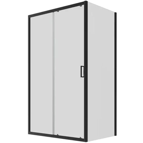 Box Doccia 80x120 cm Porta Scorrevole e Parete Fissa Profili in Alluminio Nero Opaco Vetro 6mm Trasparente h190 - Reversibile Mod. Lipari