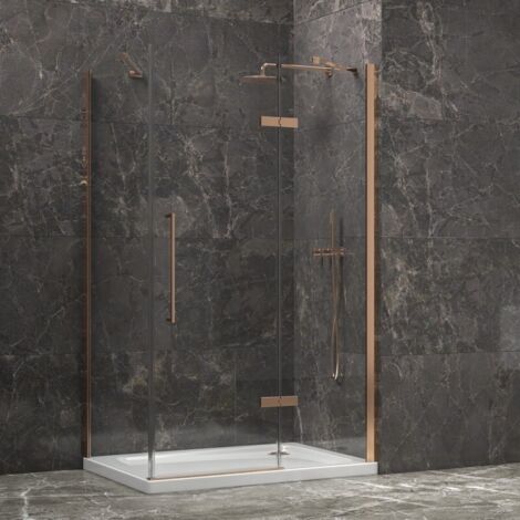 Box doccia 80x120 telaio colore rame porta battente laterale fisso 80cm KT5000RG kamalu