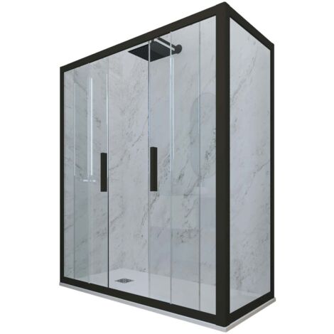 Box doccia 80x150 2 ante scorrevole h 200 Nero Matt Glam Duo