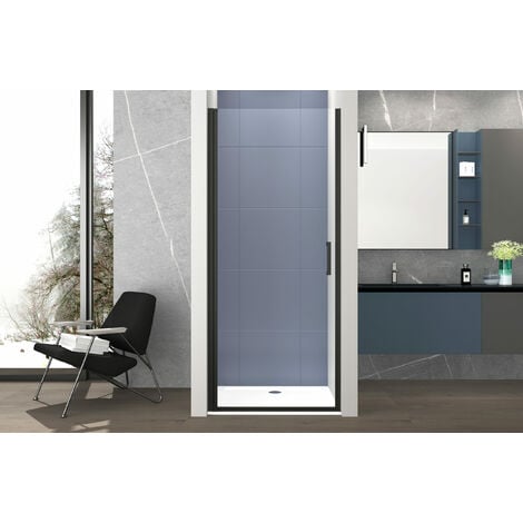 Box doccia 90 cm porta 1 BATTENTE nicchia H200 cm cristallo 6mm profilo NERO OPACO MILA