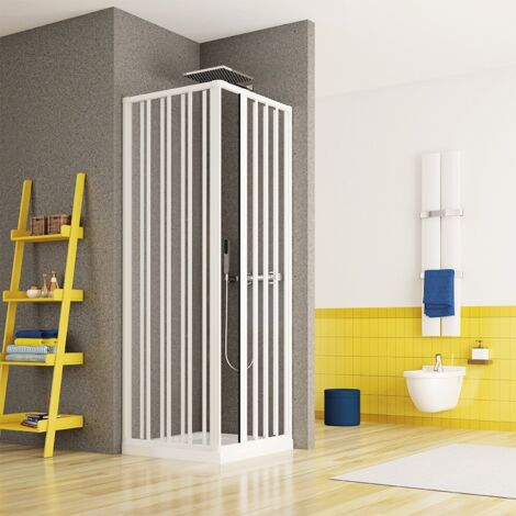 Box doccia angolare 100x100 a soffietto in PVC con apertura centrale Teti