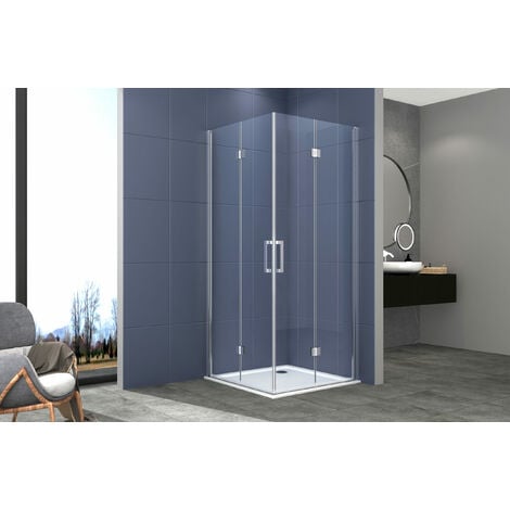Box doccia angolare 100x110 cm apertura due porte soffietto H200 cm cristalli trasparente 6mm profilo cromato ELIO