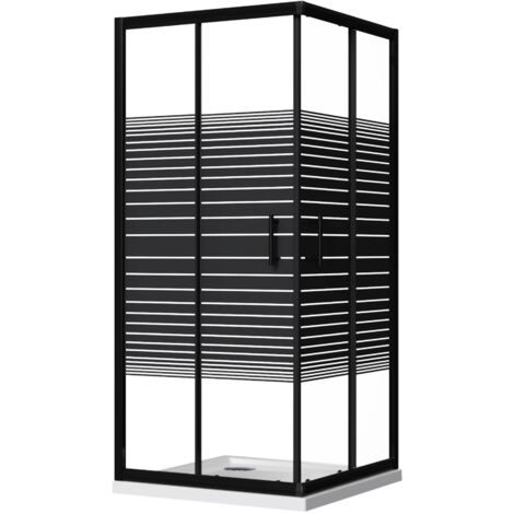 Box Doccia Angolare 2 Ante Scorrevoli 80x80 cm in Cristallo 6 mm H185cm Profilo Nero