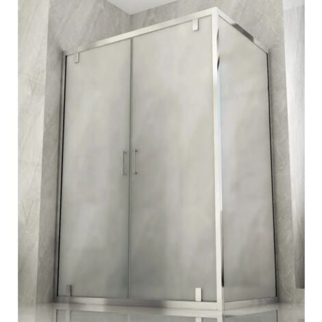 Box Doccia Angolare 2 Lati Ante Saloon Battente Parete Fissa Vetro 6 mm Opaco - Misura Box Angolare 80x100