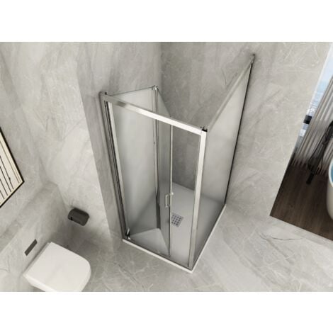 Box Doccia Angolare 2 Lati Vetro Opaco Anticalcare Temperato 6 MM 1 Porta Soffietto Pieghevole Libro ed 1 Fisso 73.5-75 (fisso) x 82-85 (porta) x h190