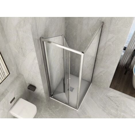 Box Doccia Angolare 2 Lati Vetro Trasparente Anticalcare Temperato 6 MM 1 Porta Soffietto Pieghevole Libro ed 1 Fisso 58.5-60 (fisso) x 57-60 (porta) x h190