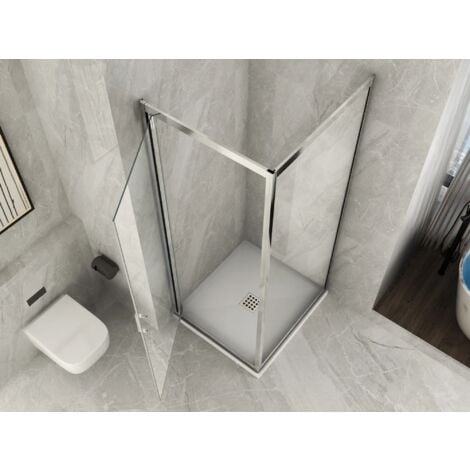 Box Doccia Angolare 2 Lati Vetro Trasparente Temperato 6 MM 1 Porta Pivotante Battente ed 1 Fisso 58.5-60 (fisso) x 57-60 (porta) x h190