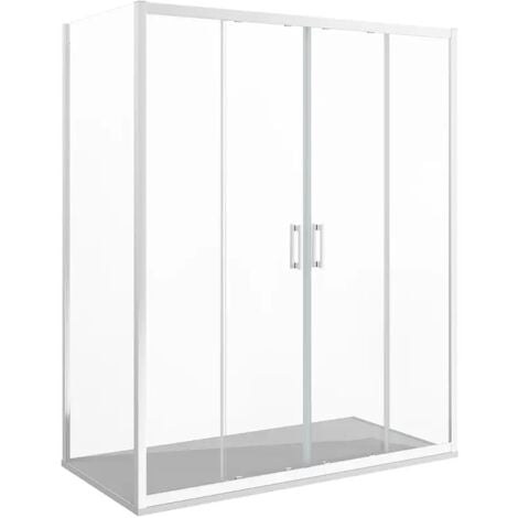 Box Doccia Angolare 70x170 cm Doppia Anta Scorrevole Frontale e Parete Fissa Profili in Alluminio Cromati Vetro 6mm Trasparente h190 - Reversibile Mod. Favignana
