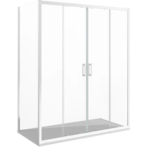 Box Doccia Angolare 70x190 cm Doppia Anta Scorrevole Frontale e Parete Fissa Profili in Alluminio Cromati Vetro 6mm Trasparente h190 - Reversibile Mod. Favignana