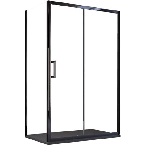 Box Doccia Angolare 75x100 cm 1 anta Scorrevole con Profili Neri in Cristallo trasparente 6mm H195 Bonussi Sole