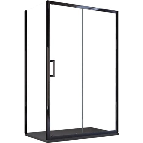 Box Doccia Angolare 75x110 cm 1 anta Scorrevole con Profili Neri in Cristallo trasparente 6mm H195 Bonussi Sole