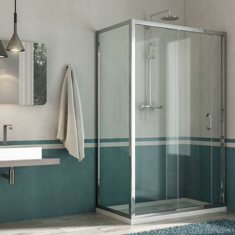Box Doccia Angolare 75x110 cm 1 Anta Scorrevole in Cristallo Trasparente 6mm H185 Fosterberg Kolding Duo