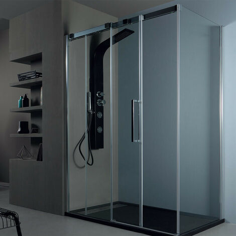 Box Doccia Angolare 80x100 cm 6PSC15 - Altezza 200 cm - Ante Scorrevoli in Cristallo Temperato - Reversibile