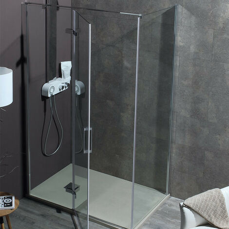 Box Doccia Angolare 80x150 cm 8MILL INFINITY - Cristallo 8mm - Porta Battente H 200 cm - Sgancio Rapido