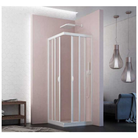 Box Doccia Angolare 80x80 CM in Acrilico con ante scorrevoli - profili bianchi