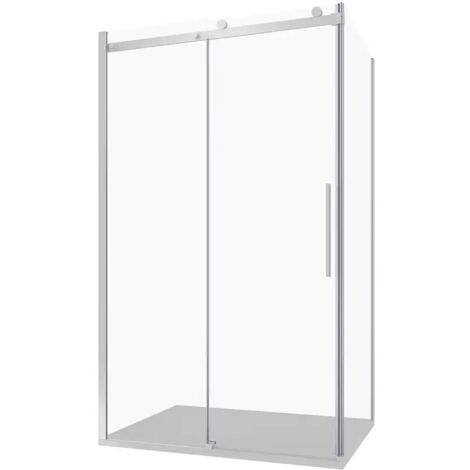 Box Doccia Angolare 80x90cm Due Ante Scorrevoli Vetro 8mm Trasparente Profili in Alluminio Cromati h195 con Trattamento Easy-clean - Reversibile Mod. Creta