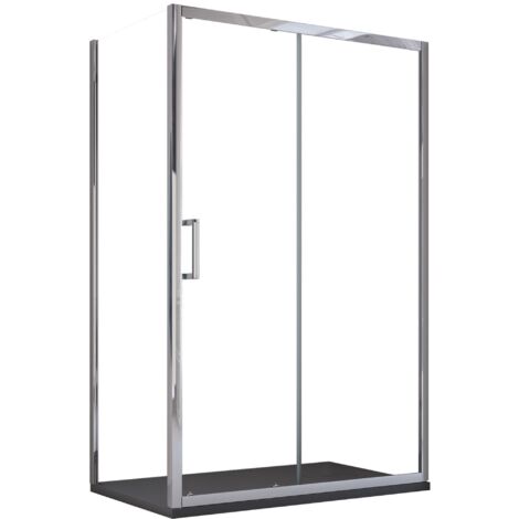 Box Doccia Angolare 90x140 cm 1 anta Scorrevoli 2 Lati Fissi in Cristallo trasparente 6mm H195 Bonussi Sole