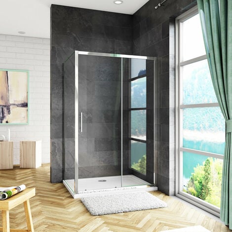 Box Doccia Angolare alto 185 cm Porta Scorrevole con Parete Fissa Vetro Temperato Trasparente 5 mm Telaio Cromato Lucido 140x70cm