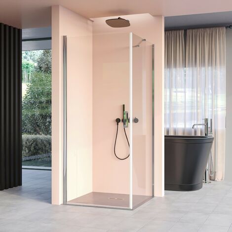 Box doccia angolare con porta battente e lato fisso h195cm 6mm salema, misura 90x80
