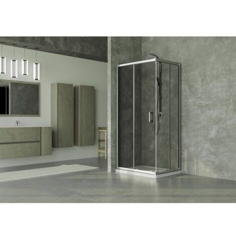 Box doccia angolare cromato H185cm con vetro trasparente Ego 2.0 Feridras - 70x70