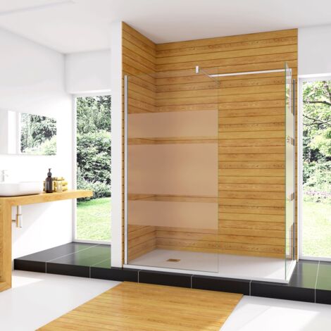 Box Doccia Angolare da Doppio Walk In (80+60)x190 cm in Vetro Temperato 6 mm Anticalcare Multi Fasce Satinate 2 Barre Stabilizzatrici da 140 cm Cromo Lucido