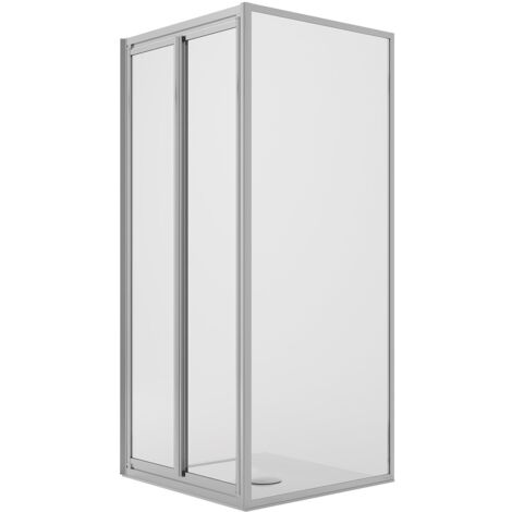 Box doccia angolare fisso+saloon 2 ante battente vetro trasparente h 198 mod. West 70x70 cm ap. 70