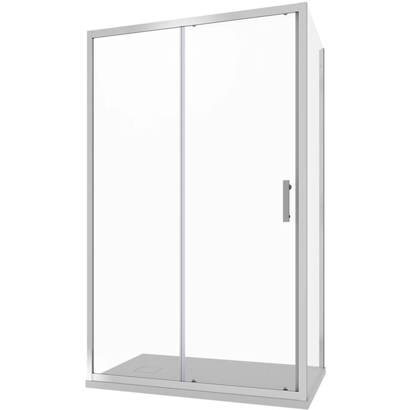 Parama - Cabine de douche angulaire 100x140 cm Porte coulissante et paroi fixe Profilés en aluminium chromé Verre transparent de 6 mm avec traitement