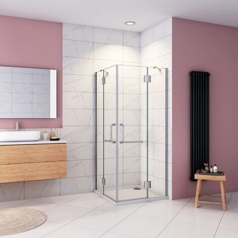 Box Doccia Angolare Porte Battenti Vetro 8 mm Temperato Trasparente Anticalcare Ante con Barre Stabilizzatrici 80x80x190cm Piatto Doccia 80x80cm