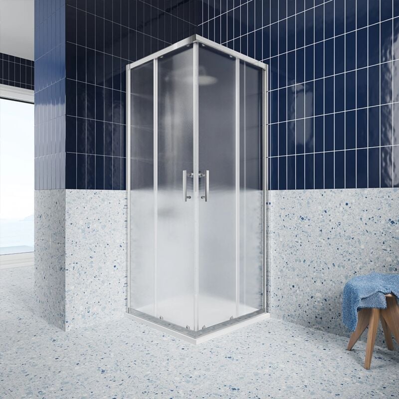 Parama - Paroi de douche d'angle coulissante 90x90 cm Profilés en aluminium chromé Verre moulé de 6mm avec traitement anti-calcaire h190 - Réversible